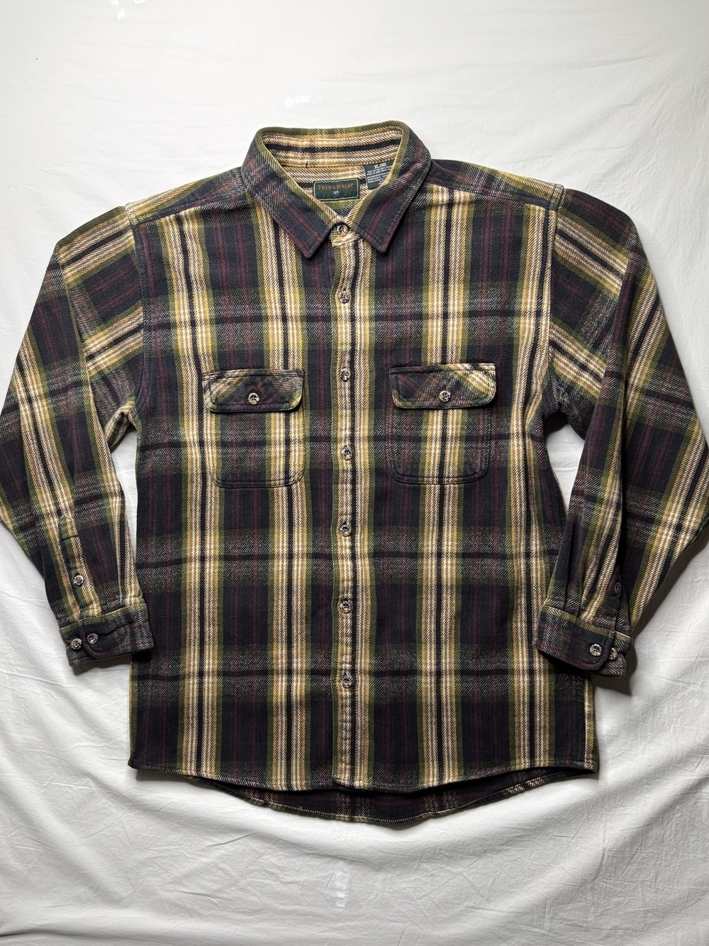 Field & Stream - Vintage Men's Plaid Button-Up Flannel Shirt - Black & Yellow